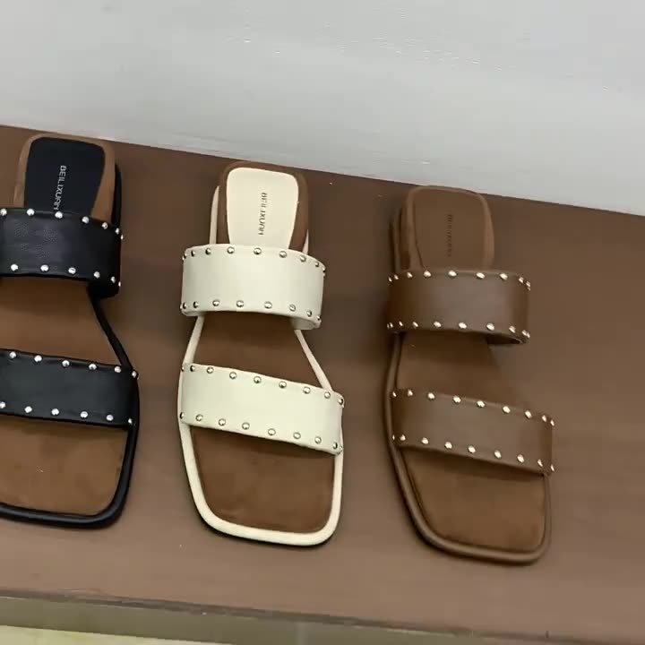 IPPEUM Shoes for woman Flat sandals Designer shoes Square Toe Sandalias de mujer verano 2025