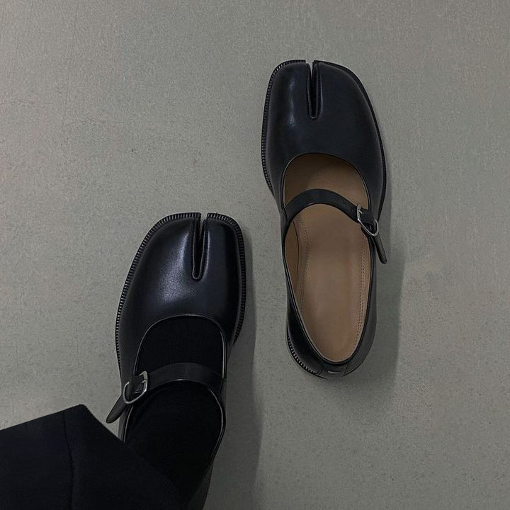 IPPEUM Tabi Mary Janes Shoes Black Burgundy Size 35-44 Split Toe Flats Tabis Loafers