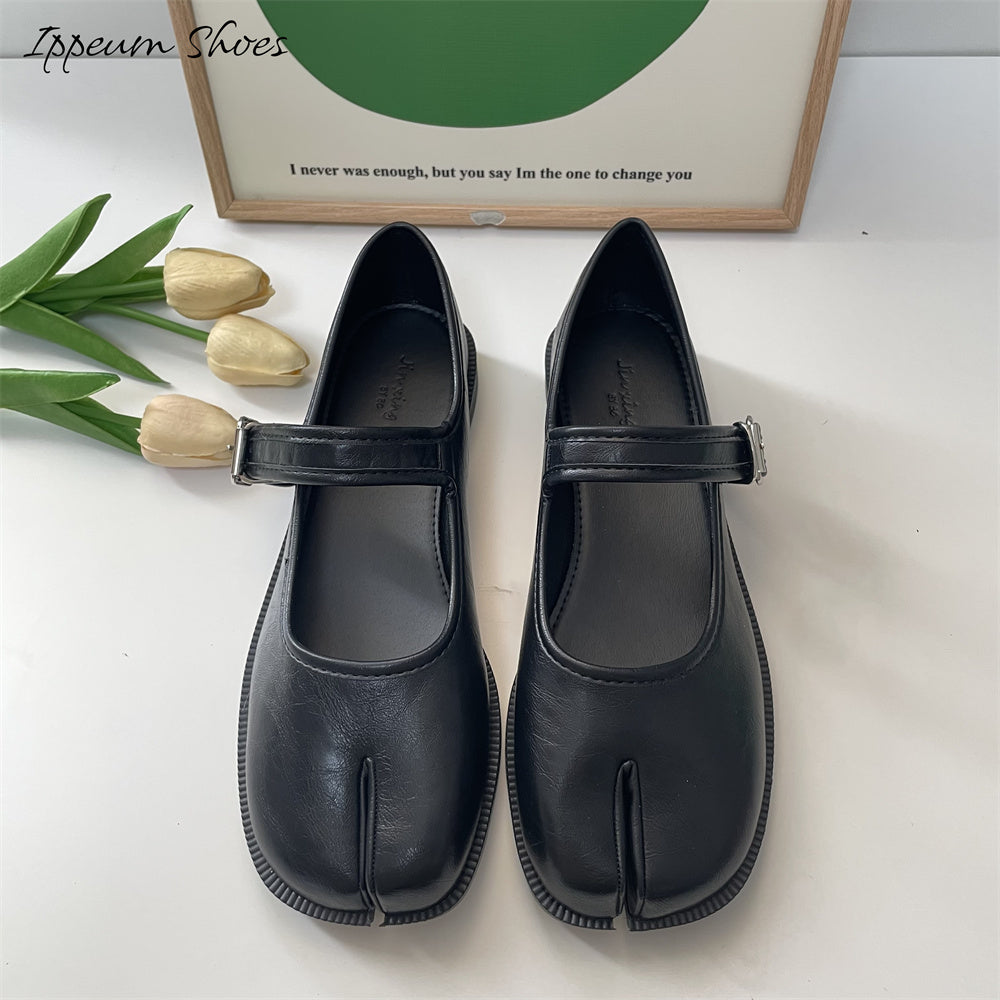 IPPEUM Women Tabi Mary Janes Shoes Split Toe Flats Black Size 35-41