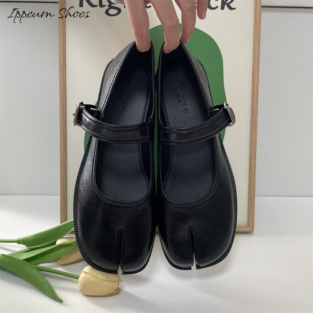 IPPEUM Women Tabi Mary Janes Shoes Split Toe Flats Black Size 35-41
