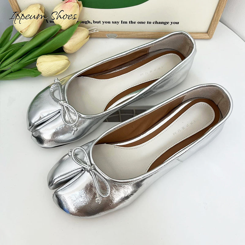 IPPEUM Tabi Shoes Women Mary Janes Ballerinas Shoes Bow Black Red White Size 35-44