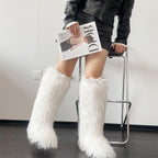 IPPEUM White Mongolian Fur Boots Knee High Boots Shoes Winter Plus Size 45 Fuzzy Boots