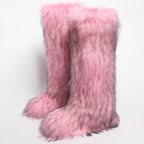 IPPEUM Mongolian Fur Boots Knee High Boots Shoes Winter Plus Size 46 Pink