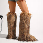 IPPEUM Mongolian Fur Boots Knee High Boots Shoes Winter Plus Size 46 Brown