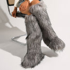 IPPEUM Mongolian Fur Boots Knee High Boots Shoes Winter Plus Size 46 Fuzzy Boots Grey