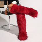 IPPEUM Mongolian Fur Boots Knee High Boots Shoes Winter Plus Size 46 Red