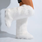 IPPEUM White Mongolian Fur Boots Knee High Boots Shoes Winter Plus Size 46