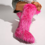 IPPEUM Mongolian Fur Boots Knee High Boots Shoes Winter Plus Size 46 Rosered