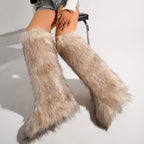 IPPEUM Mongolian Fur Boots Knee High Boots Shoes Winter Plus Size 46 Khaki