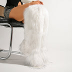 IPPEUM Mongolian Fur Boots Knee High Boots Shoes Winter Plus Size 46 White