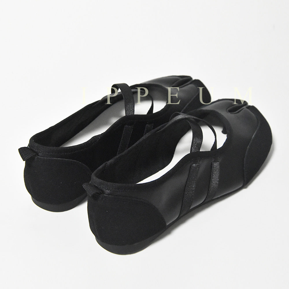 IPPEUM Tabi Sneakers Ballet Flats Shoes Black