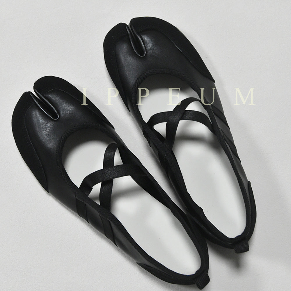IPPEUM Tabi Sneakers Ballet Flats Shoes Black