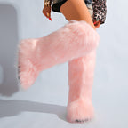IPPEUM LightPink Mongolian Fur Boots Knee High Boots Shoes Winter Plus Size 46