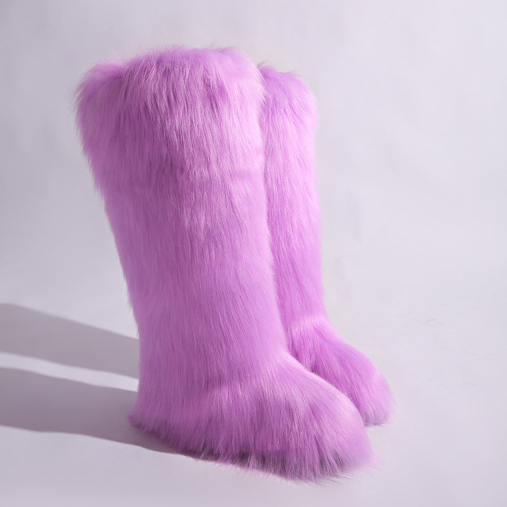 IPPEUM Purple Mongolian Fur Boots Knee High Boots Shoes Winter Plus Size 46