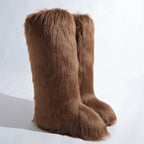 IPPEUM Brown Mongolian Fur Boots Knee High Boots Shoes Winter Plus Size 46