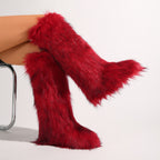 IPPEUM Mongolian Fur Boots Knee High Boots Shoes Winter Plus Size 46 Red