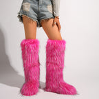 IPPEUM Mongolian Fur Boots Knee High Boots Shoes Winter Plus Size 46 Rosered
