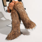 IPPEUM Mongolian Fur Boots Knee High Boots Shoes Winter Plus Size 46 Brown
