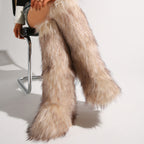 IPPEUM Mongolian Fur Boots Knee High Boots Shoes Winter Plus Size 46 Khaki