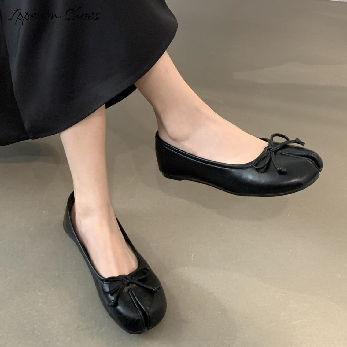 IPPEUM Women Ballets Flats Split Toe Mary Janes Black Dress Loafers Shoes Balerinas De Mujer