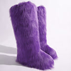 IPPEUM Purple Mongolian Fur Boots Knee High Boots Shoes Winter Plus Size 46