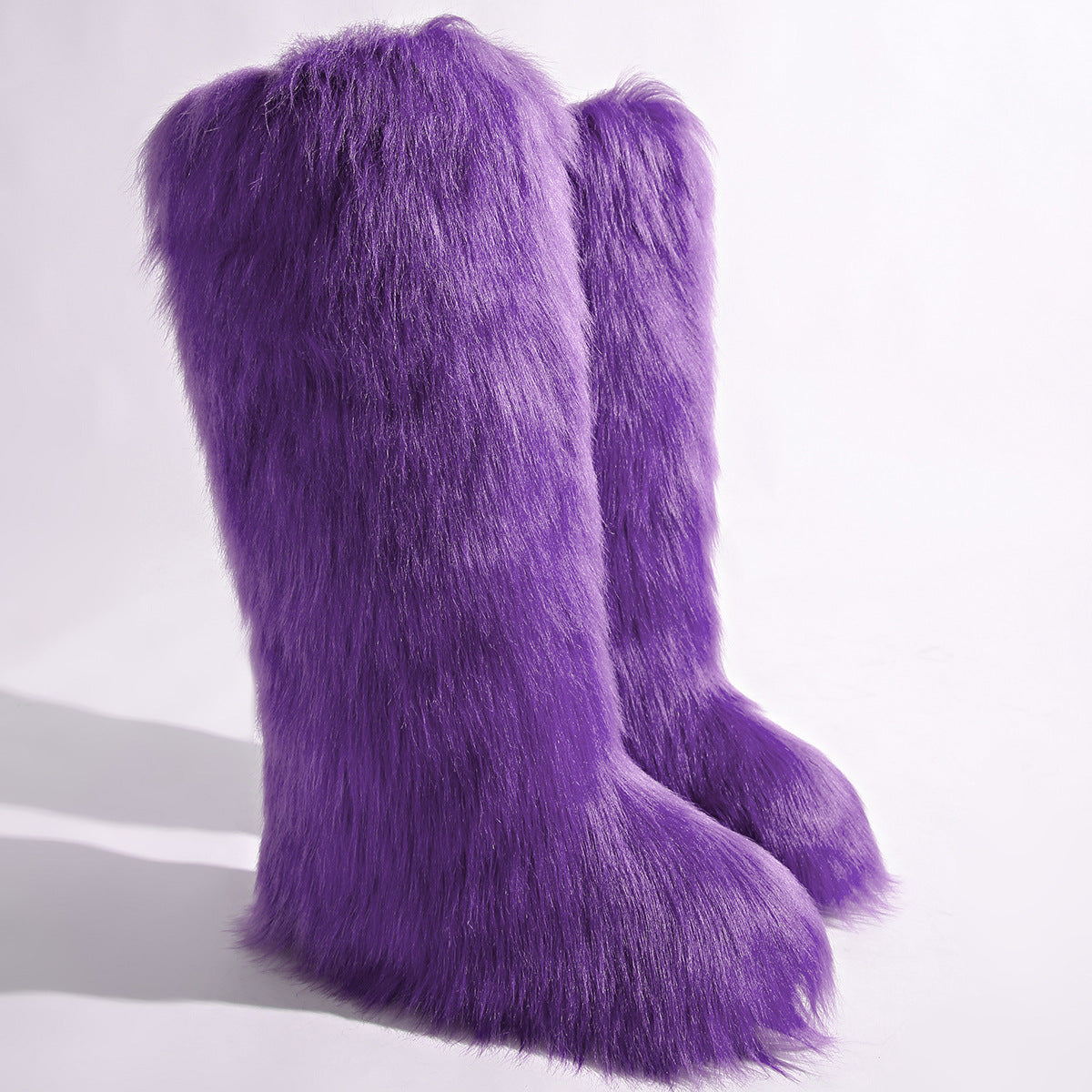 IPPEUM Purple Mongolian Fur Boots Knee High Boots Shoes Winter Plus Size 46