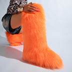 IPPEUM Orange Mongolian Fur Boots Knee High Boots Shoes Winter Plus Size 46