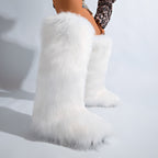 IPPEUM White Mongolian Fur Boots Knee High Boots Shoes Winter Plus Size 46
