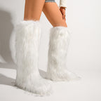 IPPEUM Mongolian Fur Boots Knee High Boots Shoes Winter Plus Size 46 White