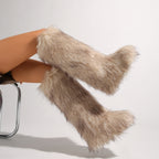 IPPEUM Mongolian Fur Boots Knee High Boots Shoes Winter Plus Size 46 Khaki