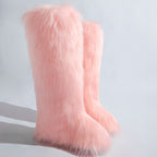 IPPEUM LightPink Mongolian Fur Boots Knee High Boots Shoes Winter Plus Size 46