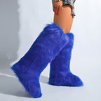 IPPEUM Blue Mongolian Fur Boots Knee High Boots Shoes Winter Plus Size 46