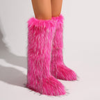 IPPEUM Mongolian Fur Boots Knee High Boots Shoes Winter Plus Size 46 Rosered