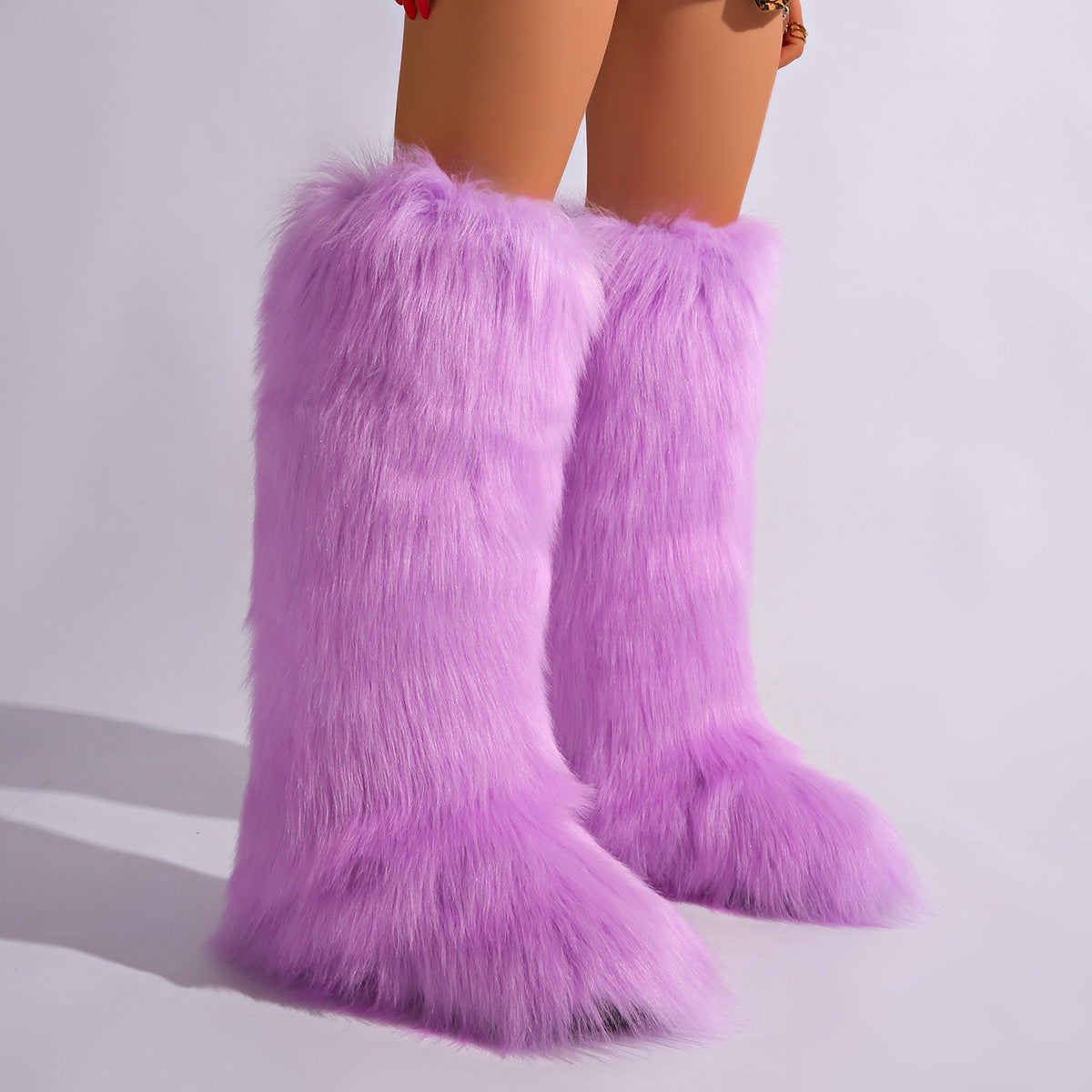 IPPEUM Purple Mongolian Fur Boots Knee High Boots Shoes Winter Plus Size 46