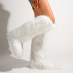 IPPEUM Mongolian Fur Boots Knee High Boots Shoes Winter Plus Size 46 White