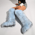 IPPEUM Mongolian Fur Boots Knee High Boots Shoes Winter Plus Size 46 Blue