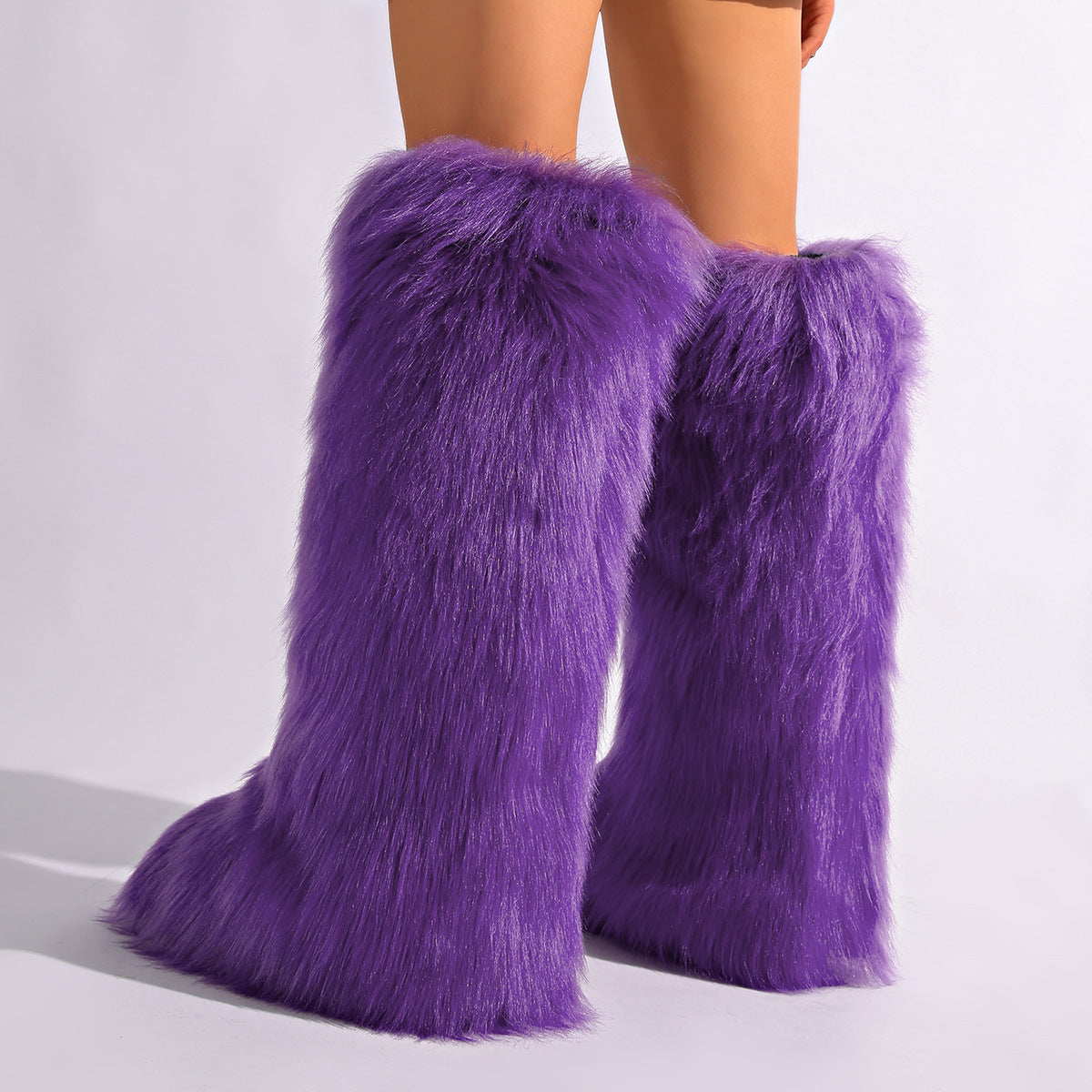 IPPEUM Purple Mongolian Fur Boots Knee High Boots Shoes Winter Plus Size 46