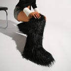 IPPEUM Mongolian Fur Boots Knee High Boots Shoes Winter Plus Size 46 Black
