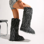 IPPEUM Mongolian Fur Boots Knee High Boots Shoes Winter Plus Size 46 Fuzzy Boots DeepGrey