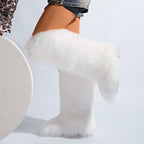 IPPEUM White Mongolian Fur Boots Knee High Boots Shoes Winter Plus Size 46