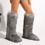 IPPEUM Mongolian Fur Boots Knee High Boots Shoes Winter Plus Size 46 Fuzzy Boots Grey