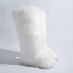 IPPEUM White Mongolian Fur Boots Knee High Boots Shoes Winter Plus Size 46