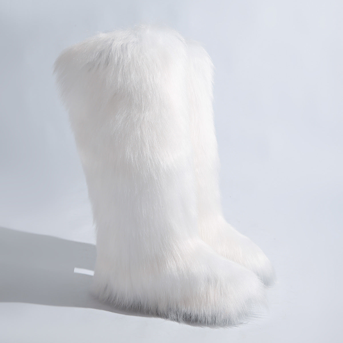 IPPEUM White Mongolian Fur Boots Knee High Boots Shoes Winter Plus Size 46