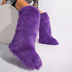 IPPEUM Purple Mongolian Fur Boots Knee High Boots Shoes Winter Plus Size 46
