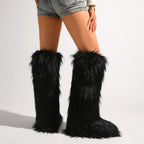 IPPEUM Mongolian Fur Boots Knee High Boots Shoes Winter Plus Size 46 Black
