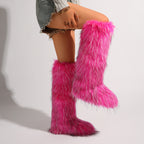 IPPEUM Mongolian Fur Boots Knee High Boots Shoes Winter Plus Size 46 Rosered