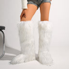 IPPEUM Mongolian Fur Boots Knee High Boots Shoes Winter Plus Size 46 White