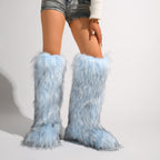 IPPEUM Mongolian Fur Boots Knee High Boots Shoes Winter Plus Size 46 Blue