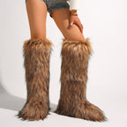 IPPEUM Mongolian Fur Boots Knee High Boots Shoes Winter Plus Size 46 Brown