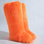 IPPEUM Orange Mongolian Fur Boots Knee High Boots Shoes Winter Plus Size 46